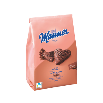 Preview: Manner Herzen Rum-Trüffelcreme, 300 Gramm Packung Seitenansicht